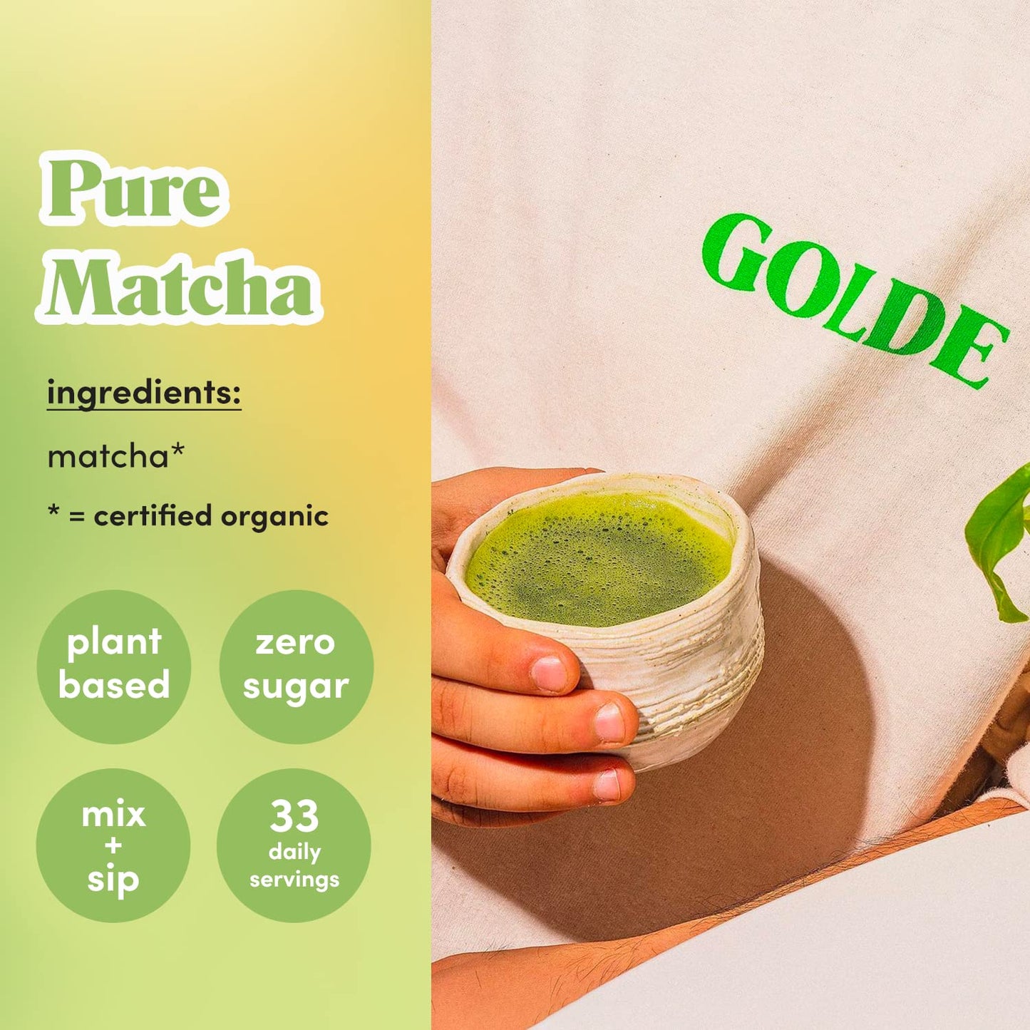 GOLDE - Pure Matcha - Ceremonial Grade Matcha Powder - Green Tea Superfood w/L-Theanine & Antioxidants - 60mg Caffeine - Jitter Free Energy - 100g Pouch GOLDEBuy Supplements Australia