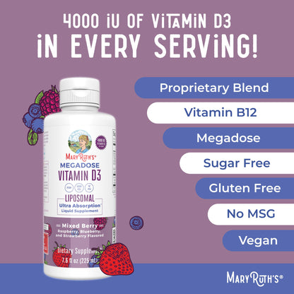 MaryRuth Organics Megadose Vitamin D3 Liposomal | Vitamin D 4000 IU | Ultra Absorption | Immune Support for Adults | Bone Health | VIT D3 | Vegan | Sugar Free | Gluten Free | Non-GMO | 45 Servings MARYRUTH'SBuy Supplements Australia