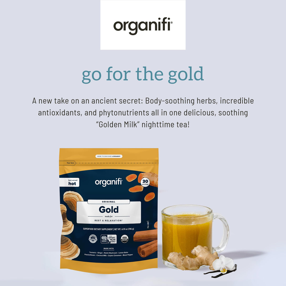 Organifi: Gold - Superfood Supplement Powder- 90 Servings (3 Pack) - Stress Support OrganifiBuy Supplements Australia