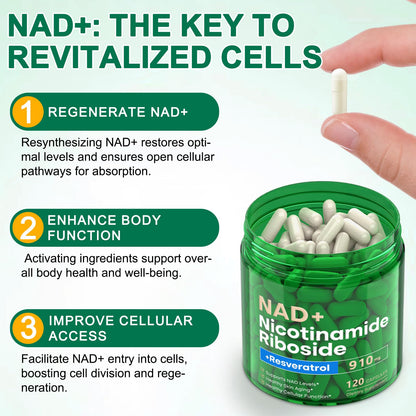 NAD Supplement 120 Capsules, Liposomal Nicotinamide Riboside, Resveratrol, Quercetin, NAD Nicotinamide Riboside Resveratrol 910mg for Women & Men, NAD Supplement for Anti Aging and Cell Regeneration RHBESTOKBuy Supplements Australia