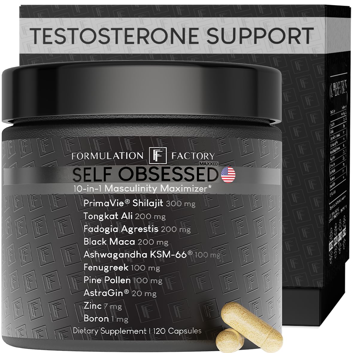 Formulation Factory Self Obsessed Maxxed Male Support - PrimaVie Shilajit, KSM-66 Ashwagandha & 200:1 Tongkat Ali Extract - Advanced Vitality & Drive Complex - 120 Capsules, 2 Month Supply Formulation FactoryBuy Supplements Australia