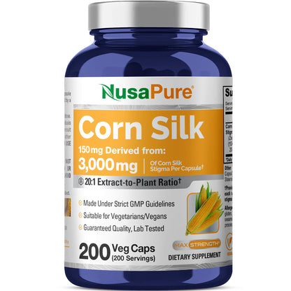 NusaPure Corn Silk Extract 3,000 mg per Caps - 200 Veggie Caps (100% Vegetarian, Non-GMO, Extract 20:1, Vegan) NusaPureBuy Supplements Australia