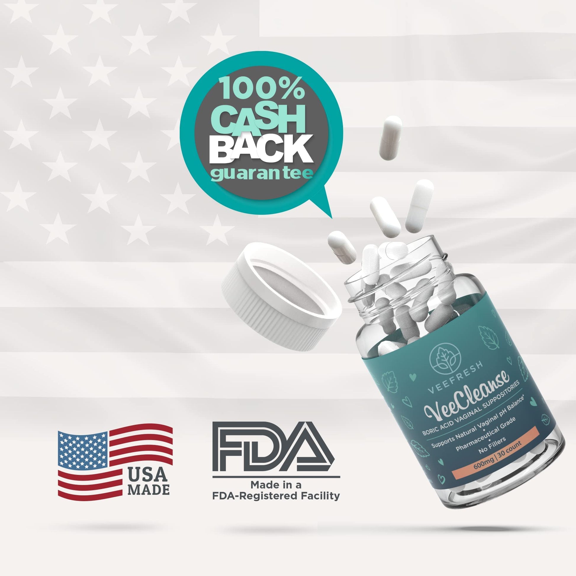 VeeFresh - VeeCleanse Boric Acid Vaginal Suppositories - Vaginal pH Balance Suppositories VeeFreshBuy Supplements Australia