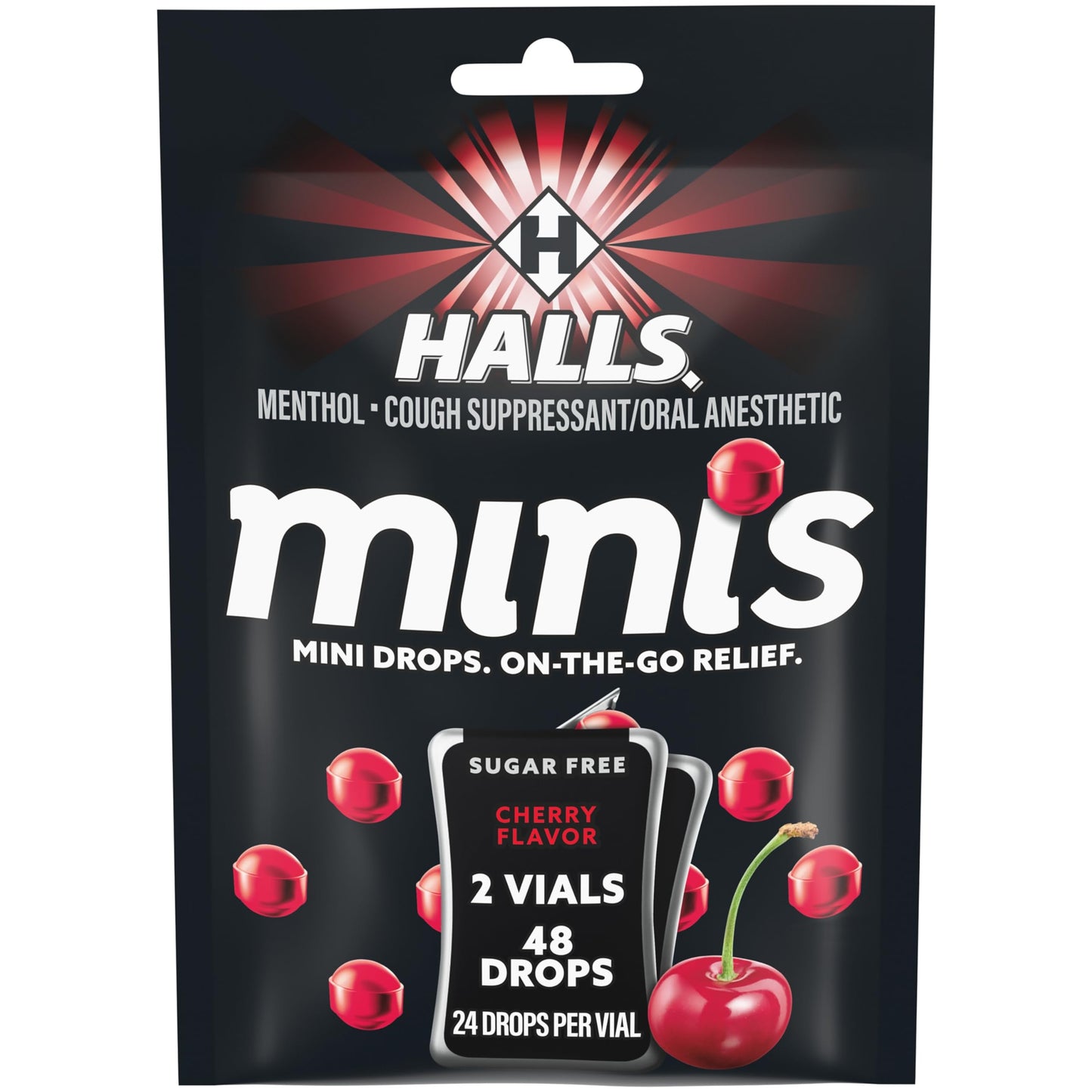 HALLS Minis Cherry Flavor Sugar Free Cough Drops, 48 Drops HALLS buy supplements Au