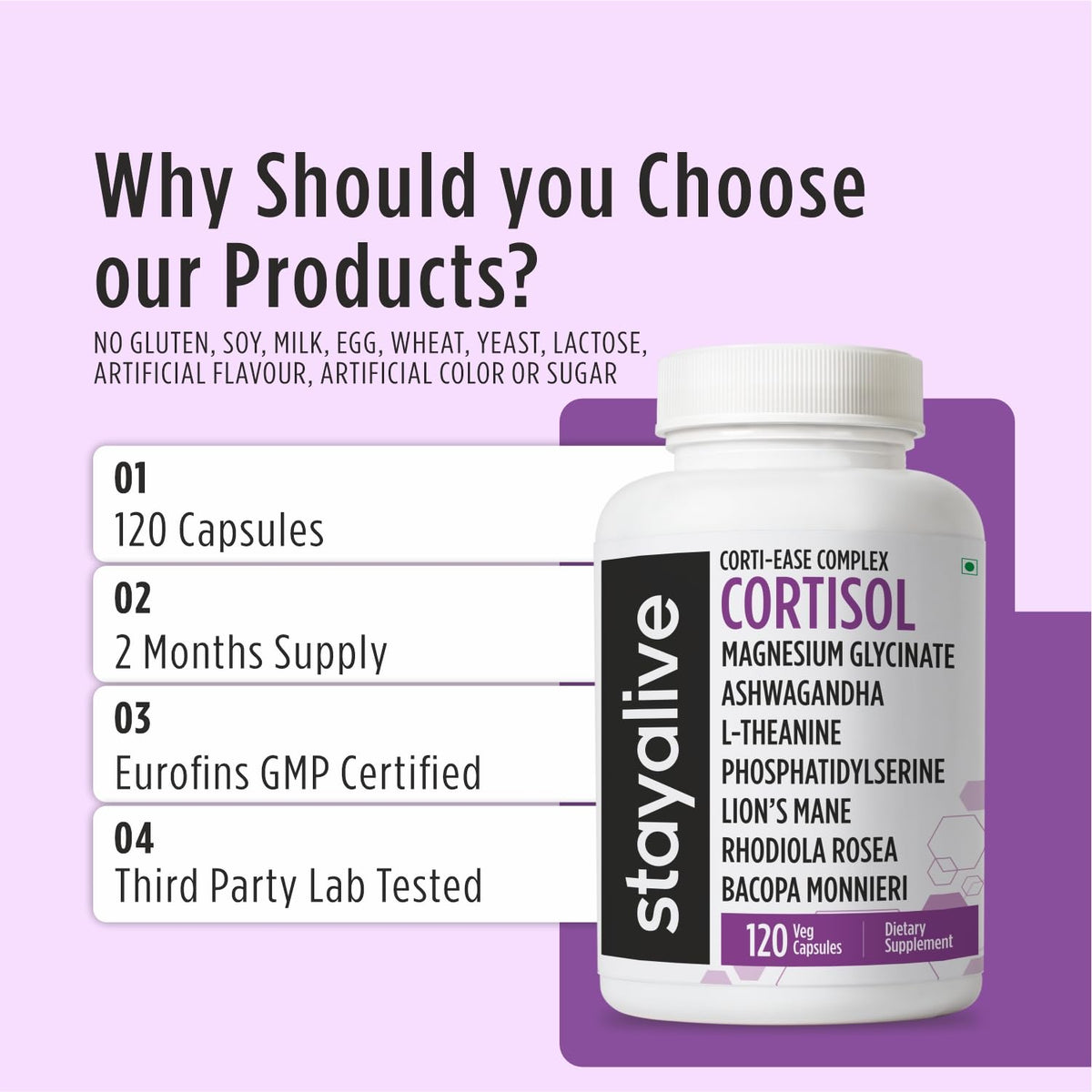 STAY ALIVE Cortisol Manager Supplement 15-in-1 Complex w/L-Theanine, Ashwagandha, Magnesium Glycinate, Phosphatidylserine and More, 120 Veg Capsules, Non-GMO & Gluten-Free Formula for Women and Men STAY ALIVEBuy Supplements Australia
