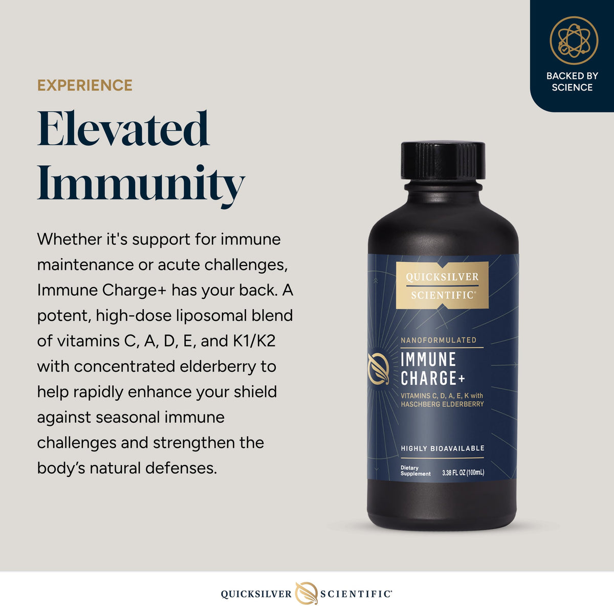 Quicksilver Scientific Immune Charge+ - Elderberry with 10,000 IU Vitamin D3, 25,000 Vitamin A, C, E, K1 & K2 for Immune Health & Lung Support (100ml) Quicksilver ScientificBuy Supplements Australia