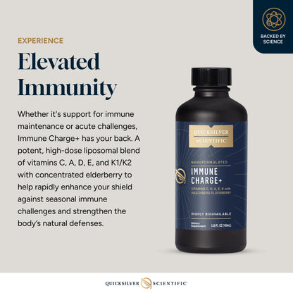Quicksilver Scientific Immune Charge+ - Elderberry with 10,000 IU Vitamin D3, 25,000 Vitamin A, C, E, K1 & K2 for Immune Health & Lung Support (100ml) Quicksilver ScientificBuy Supplements Australia