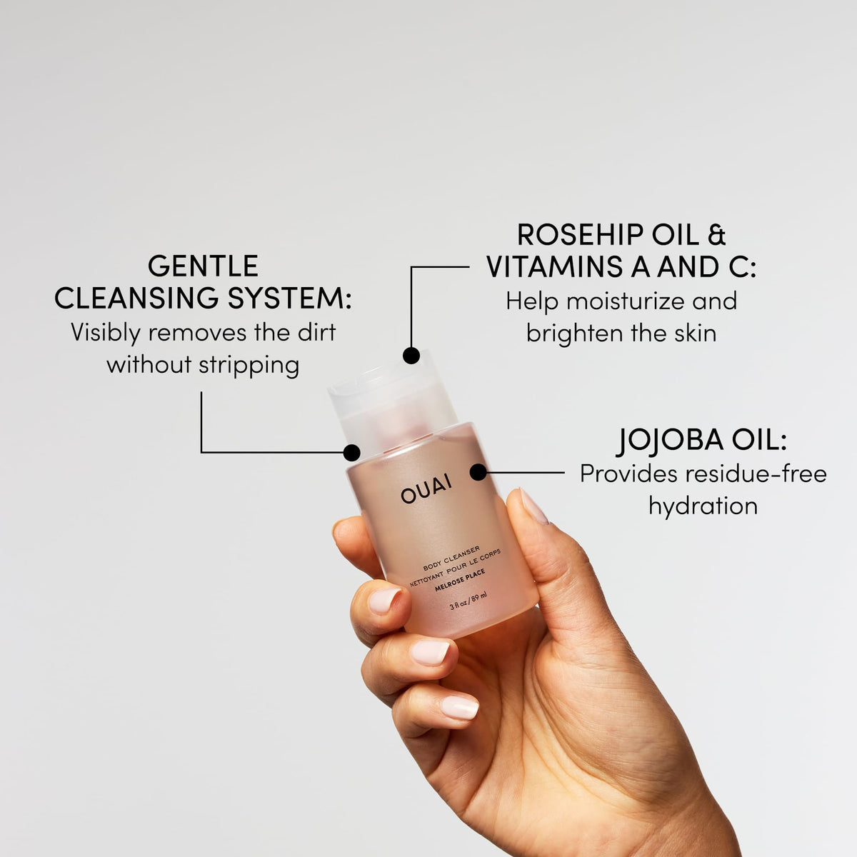 OUAI Body Cleanser Travel Size, Melrose Place - Foaming Body Wash with Jojoba Oil & Rosehip Oil to Hydrate, Balance & Soften Skin - Paraben, Phthalate, Sulfate Free Skin Care Products (3 Fl Oz) OUAIBuy Supplements Australia