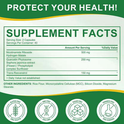 NAD Supplement - Liposomal Nicotinamide Riboside 900mg, Resveratrol, Quercetin - High Purity NAD Supplement for Energy, Support Cellular Health, Stamina & Healthy Aging - Ultra Strength 80 Capsules MXCZBSMBuy Supplements Australia