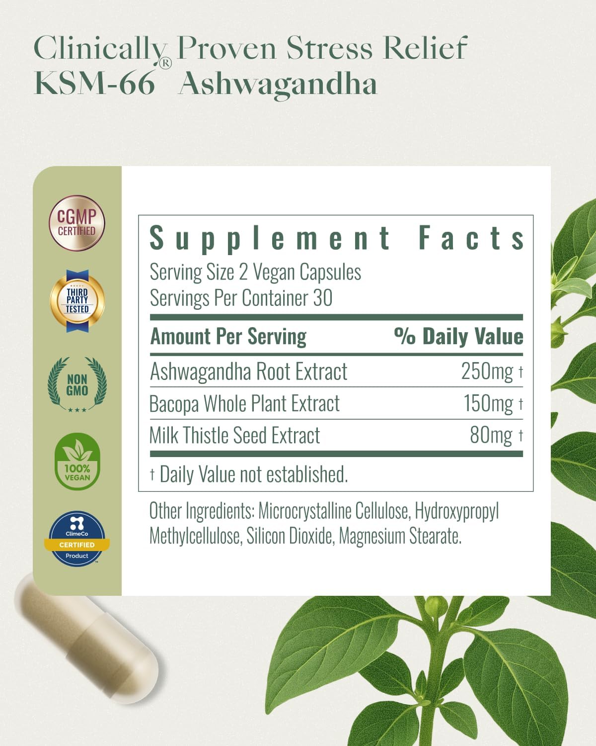 Upbe Ashwagandha Supplements for Women & Men - KSM-66® with Bacopa & Milk Thistle, 60 Vegan Capsules - Stress Relief, Mood, Cortisol Support, Extra Strength Ashwagandha Capsules UpbeBuy Supplements Australia