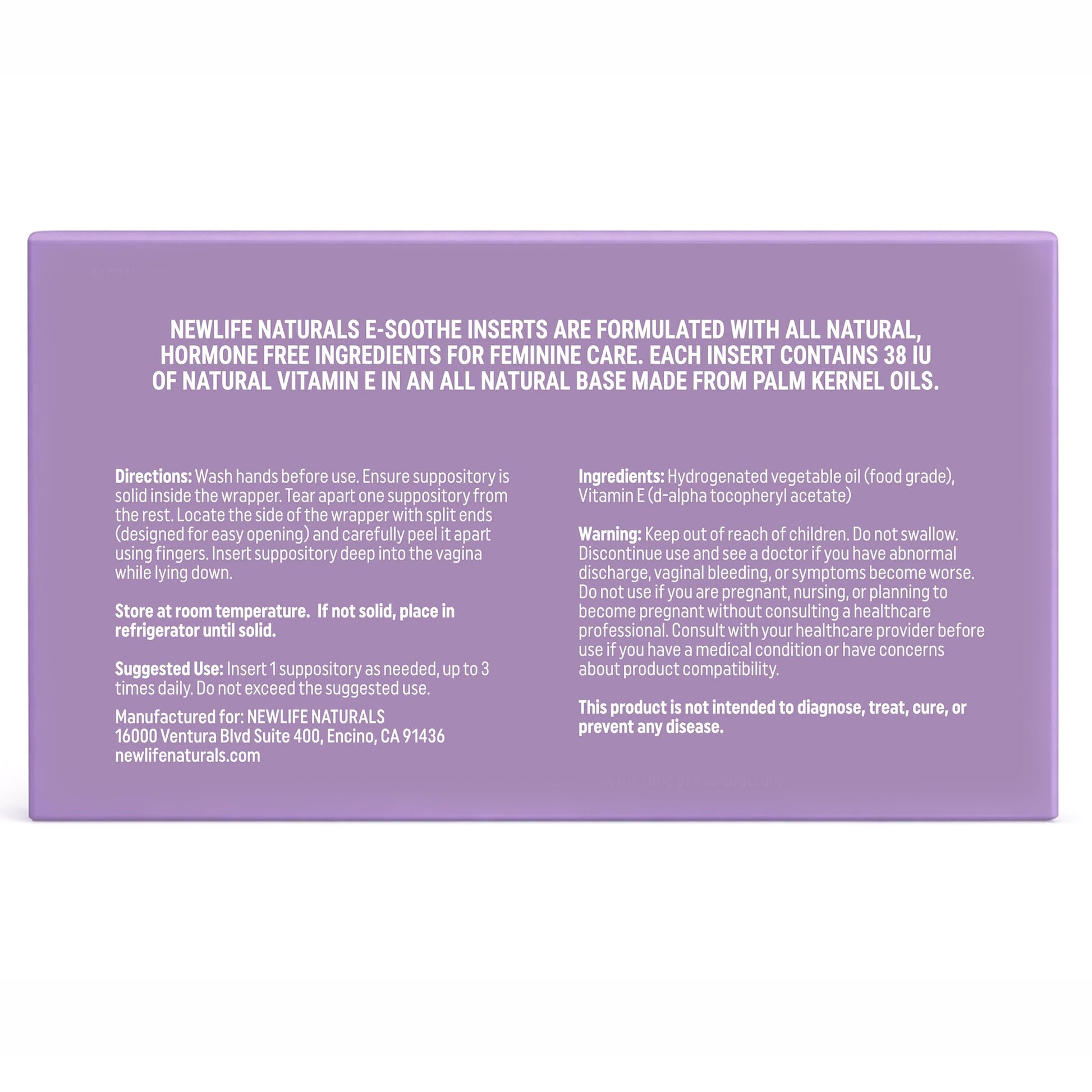 NewLife Naturals Vitamin E Vaginal Suppositories 38IU ESoothe - Moisture & Hydration Support - All Natural Estrogen Free Feminine Care - 24 Inserts NewLife NaturalsBuy Supplements Australia