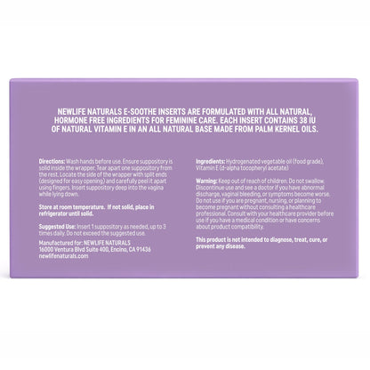 NewLife Naturals Vitamin E Vaginal Suppositories 38IU ESoothe - Moisture & Hydration Support - All Natural Estrogen Free Feminine Care - 24 Inserts NewLife NaturalsBuy Supplements Australia