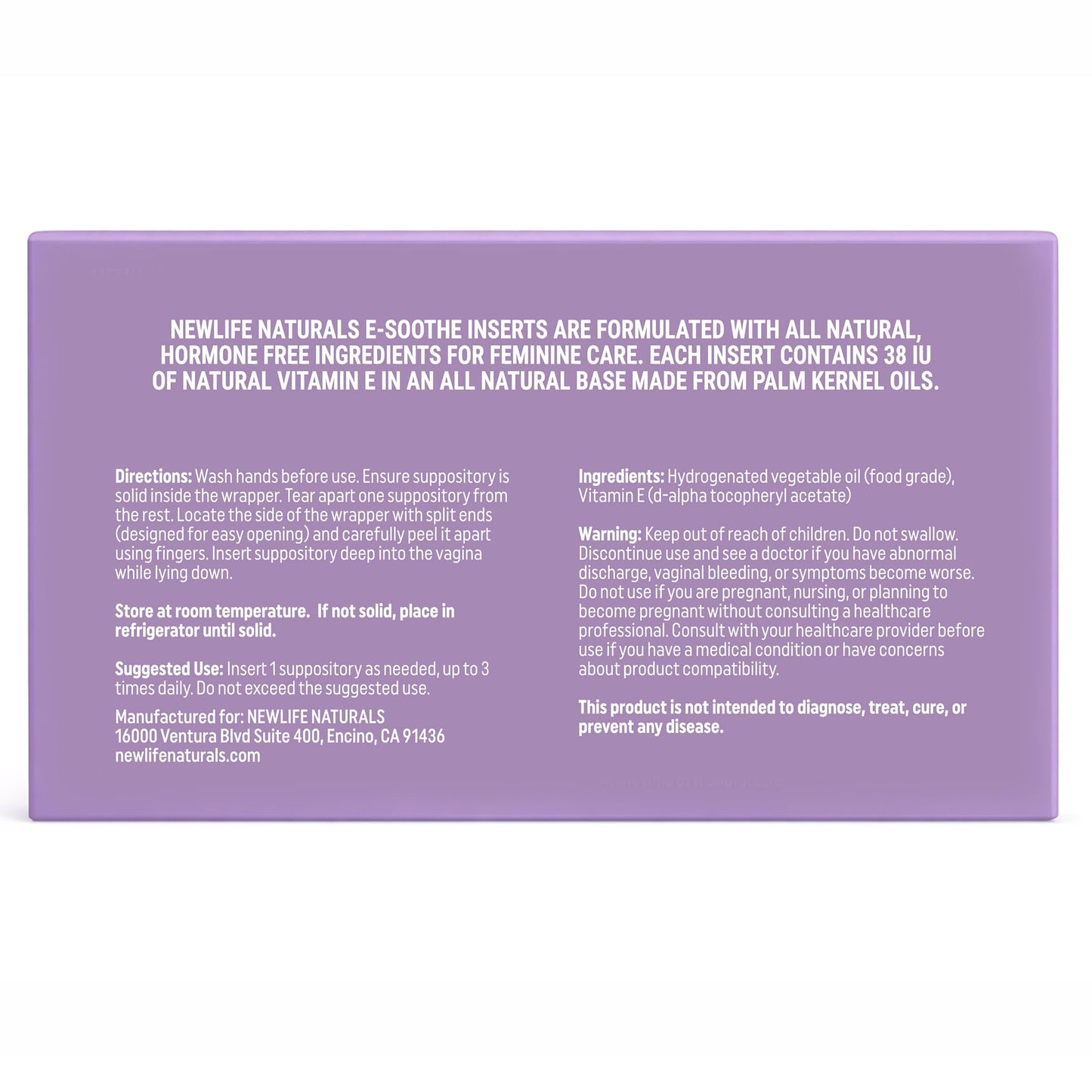 NewLife Naturals Vitamin E Vaginal Suppositories 38IU ESoothe - Moisture & Hydration Support - All Natural Estrogen Free Feminine Care - 24 Inserts NewLife NaturalsBuy Supplements Australia