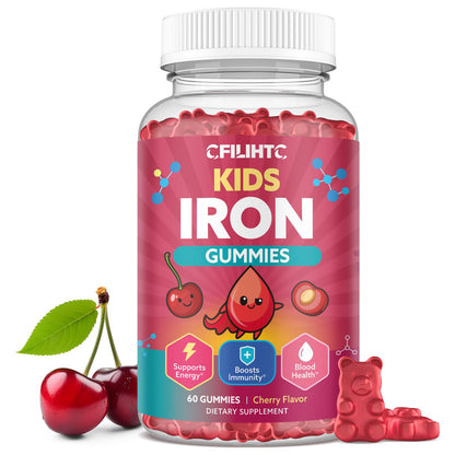 Iron Gummies for Kids & Teens, Kids Multivitamin with Iron Supplement, Calcium, Folate, Zinc, Prebiotic - for Blood Builder & Energy Support, Iron Deficiency - Vegan & Non-GMO - 60 Count Cherry CFILIHTCBuy Supplements Australia