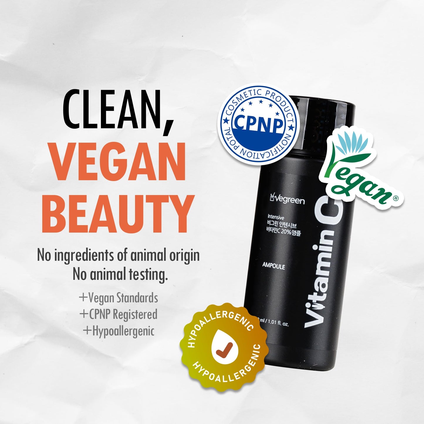VEGREEN 20% Pure Vitamin C Ampoule for Face - Waterless Pure L-Ascorbic Acid & Chamomile for Sensitive Skin, Dark Spot Corrector, Brightening & Anti-Aging Korean Glass Skin Essence, 1.01 fl oz VEGREEN buy supplements Au