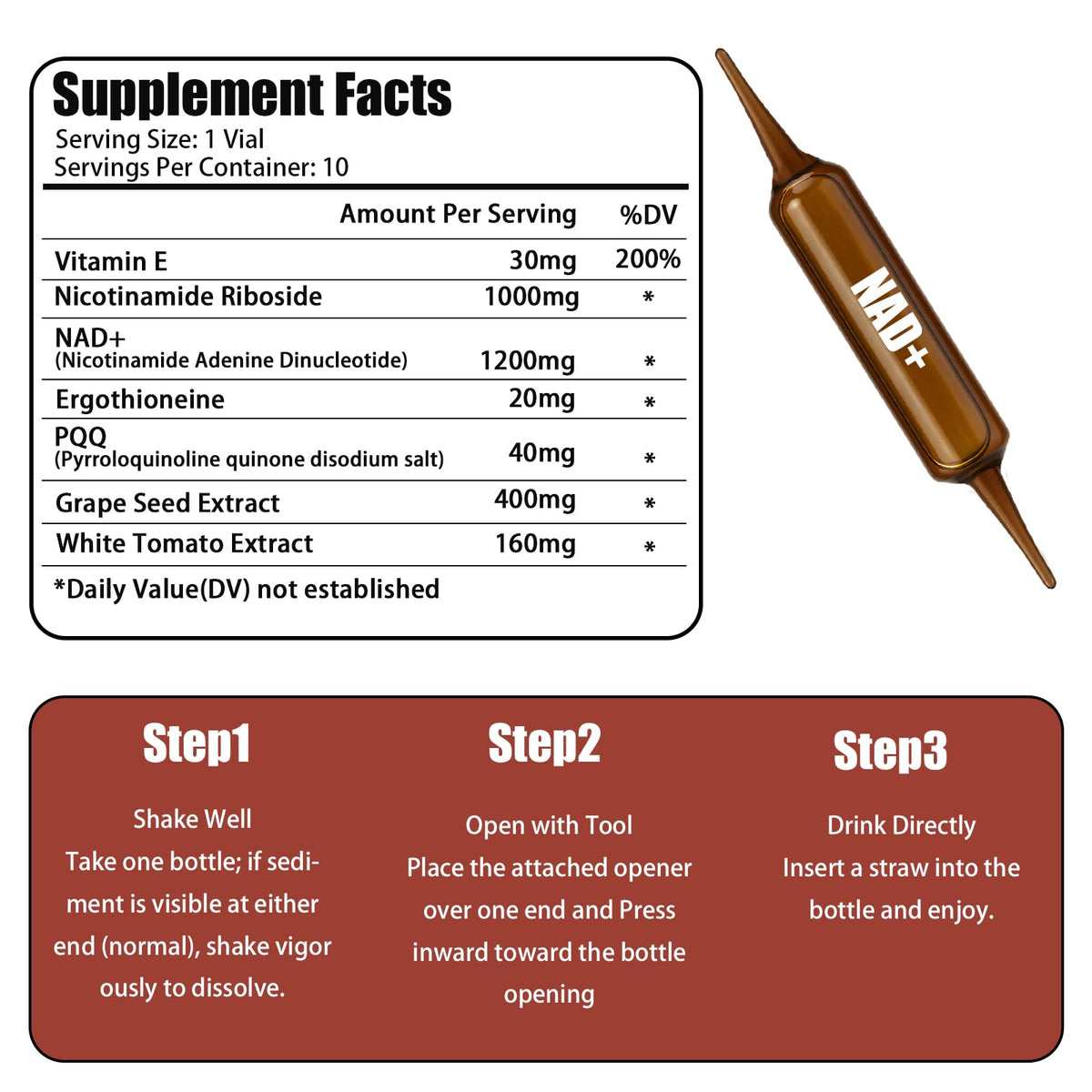 NAD+Advanced Cellular Renewal - 1200mg NAD+Liquid Supplements for Energy & Focus - 10 Vials (1) LexenicBuy Supplements Australia