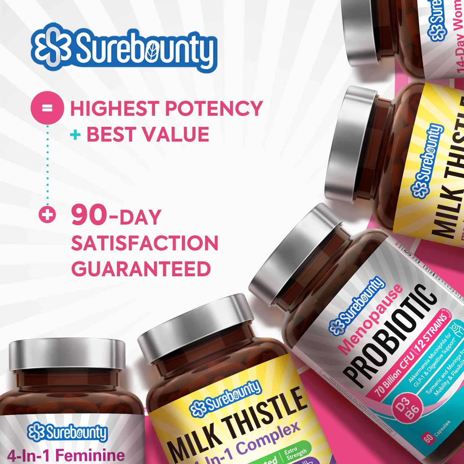 Surebounty Menopause Probiotic Supplement for Women, 70 Billion CFU, with Akkermansia Muciniphila, Vitamins B6 & D3, Botanicals, for Hormone Balance, Hot Flashes, Night Sweats, Gut Health, 60 Capsules SurebountyBuy Supplements Australia