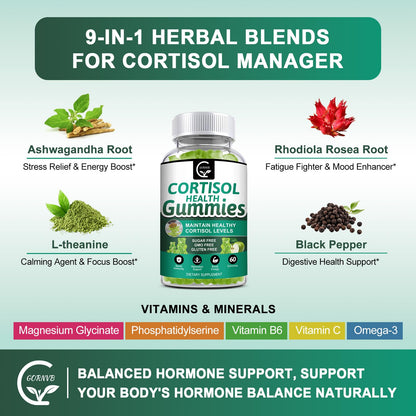 GORNVB Cortisol Gummies, Cortisol Supplement for Women with Magnesium, Ashwagandha, Rhodiola, Phosphatidylserine, L-Theanine, Black Pepper, Vitamin C & B6 - Relaxation, Focus, Sleep Support - 2 Pack GORNVBBuy Supplements Australia