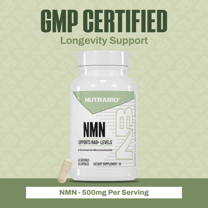 NutraBio NMN - NAD Supplement, Longevity Support, Boost NAD Levels, Increase Cellular Energy, Brain Health, Healthy Aging- 60 Servings- 60 Capsules NutraBioBuy Supplements Australia