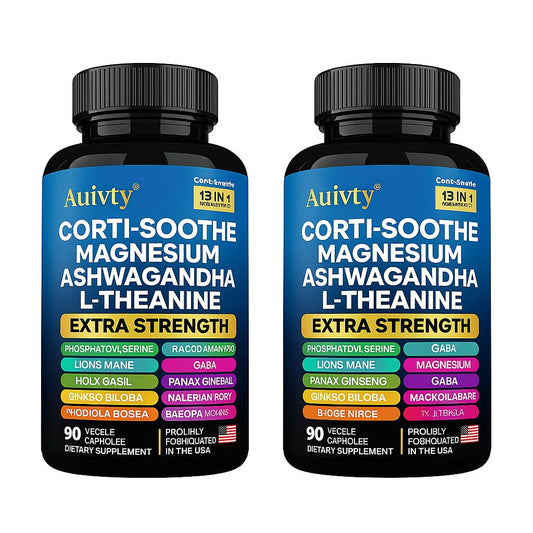Auivty Cortisol Manager & Adrenal Support - Cortisol Reducer for Stress Relief, Calm & Sleep - 13-in-1 Adaptogen with Ashwagandha & Magnesium - 180 Capsules (2-Pack) AuivtyBuy Supplements Australia