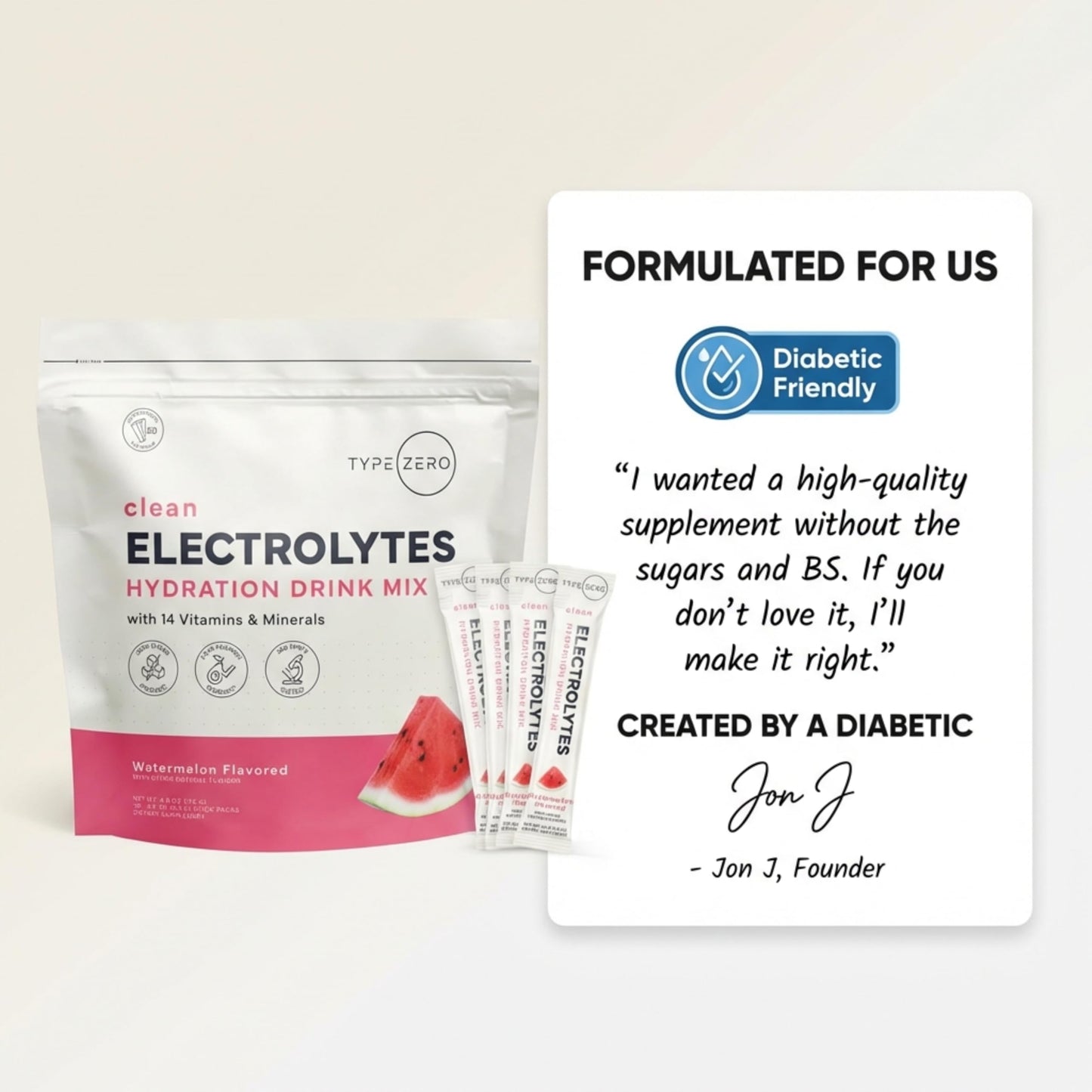 Type Zero Sugar Free Electrolytes Powder Packets + Clean Hydration Powder Stick Packs with 14 Vitamins and Minerals - Watermelon Flavor, 30 Servings Type ZeroBuy Supplements Australia