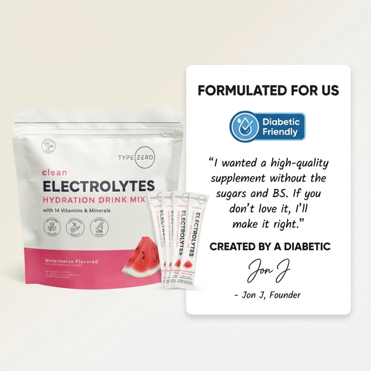 Type Zero Sugar Free Electrolytes Powder Packets + Clean Hydration Powder Stick Packs with 14 Vitamins and Minerals - Watermelon Flavor, 30 Servings Type ZeroBuy Supplements Australia