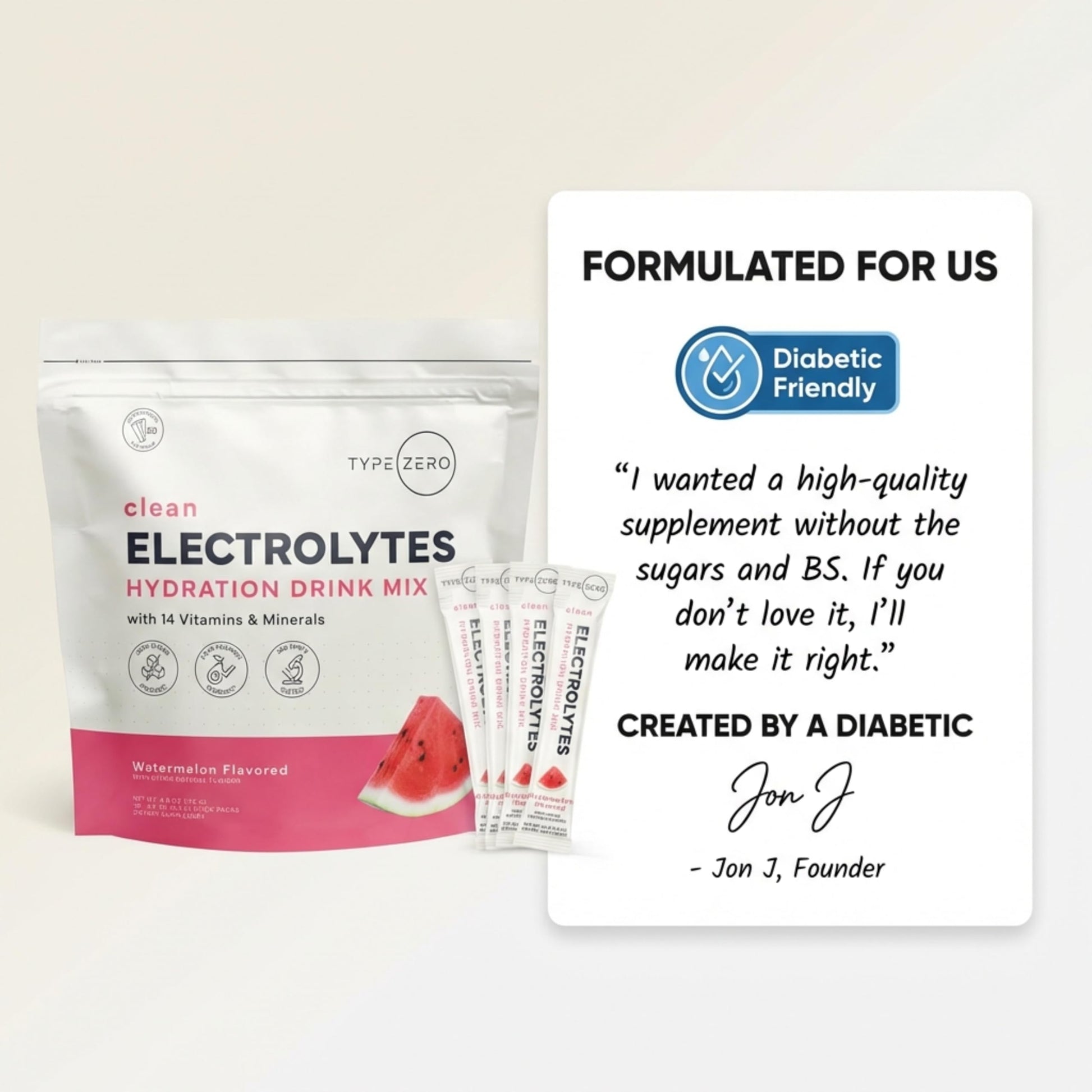 Type Zero Sugar Free Electrolytes Powder Packets + Clean Hydration Powder Stick Packs with 14 Vitamins and Minerals - Watermelon Flavor, 30 Servings Type ZeroBuy Supplements Australia