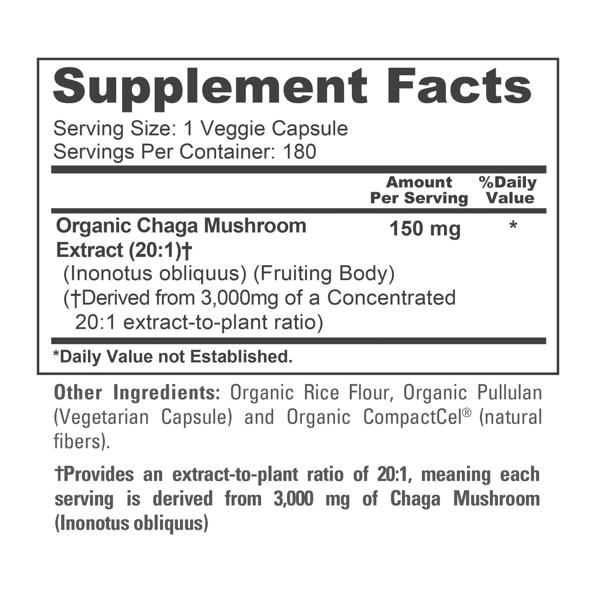 NusaPure Chaga Mushroom 20:1 Extract, 150 mg Equivalent to 3,000mg per Veggie Capsule, 180 Count, USDA Organic, Vegan, Non-GMO NusaPureBuy Supplements Australia