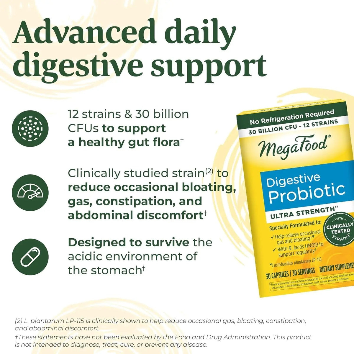 MegaFood Digestive Probiotic - 12 Strain Vegetarian Probiotics for Women & Men, 30 Billion CFUs, Support Gut Health, Probiotics for Digestive Health Help Relieve Occasional Gas & Bloating, 30 Capsules MegaFoodBuy Supplements Australia