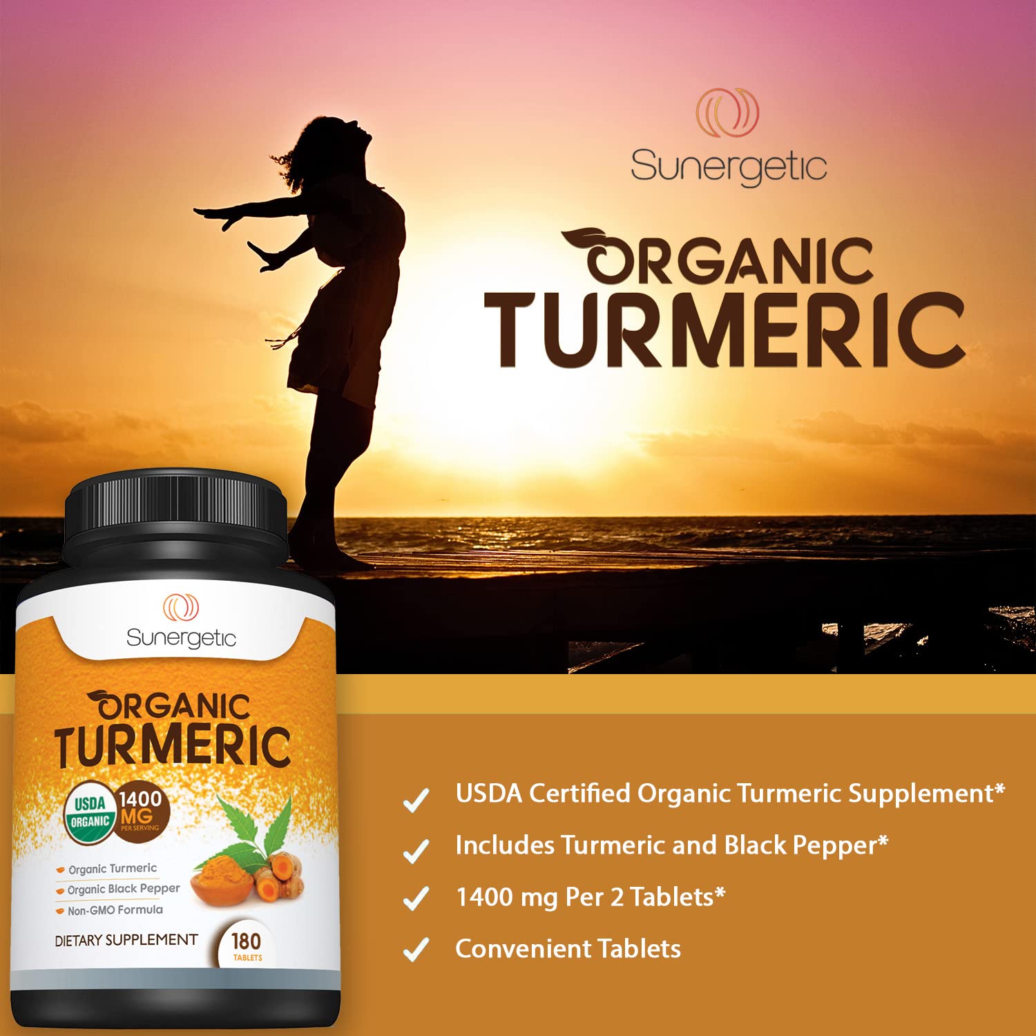 Sunergetic USDA Certified Organic Turmeric Supplement – Includes Organic Turmeric SunergeticBuy Supplements Australia