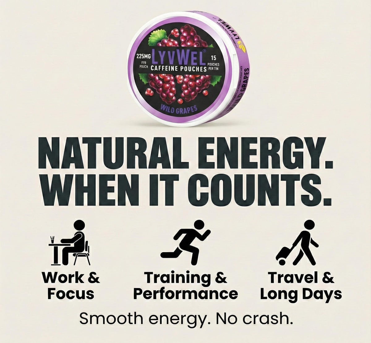 LyvWel 225mg Caffeine Energy Pouches | Nootropic Focus & Neuro Support | Tobacco-Free, Nicotine-Free, Quick Energy Solution | 3-Pack: 45 Pouches (3 Pack, Watermelon Ice, Pink Lemonade, Wintergreen) LyvWelBuy Supplements Australia