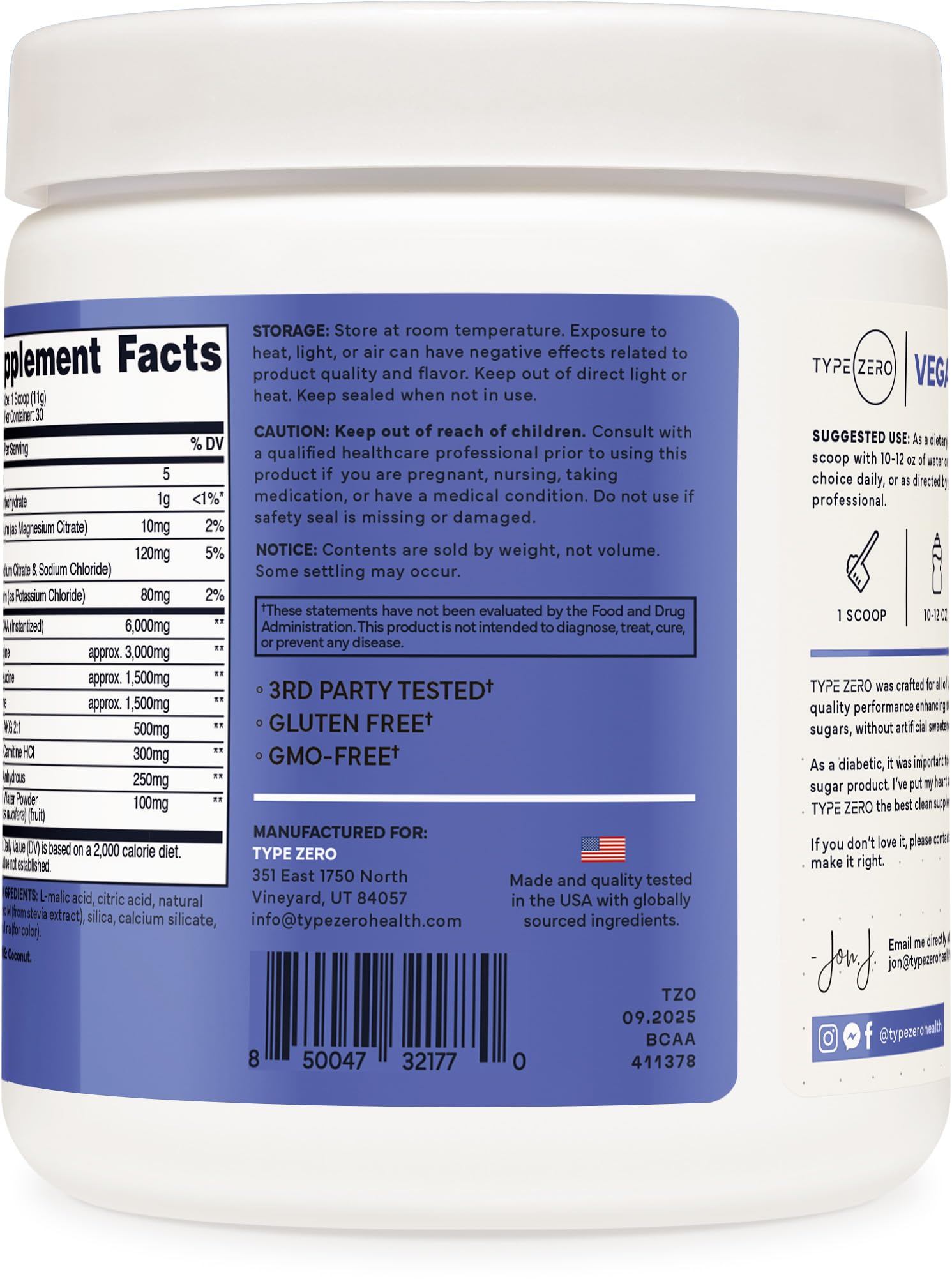 Type Zero Ultra Clean Vegan BCAA Powder + Electrolytes (Blue Raspberry | 6G) 2:1:1 Sugar-Free/No Sucralose BCAAs Amino Acids Supplement - BCAA Vegan Amino Acids After Workout Drink, 30 Servings Type ZeroBuy Supplements Australia