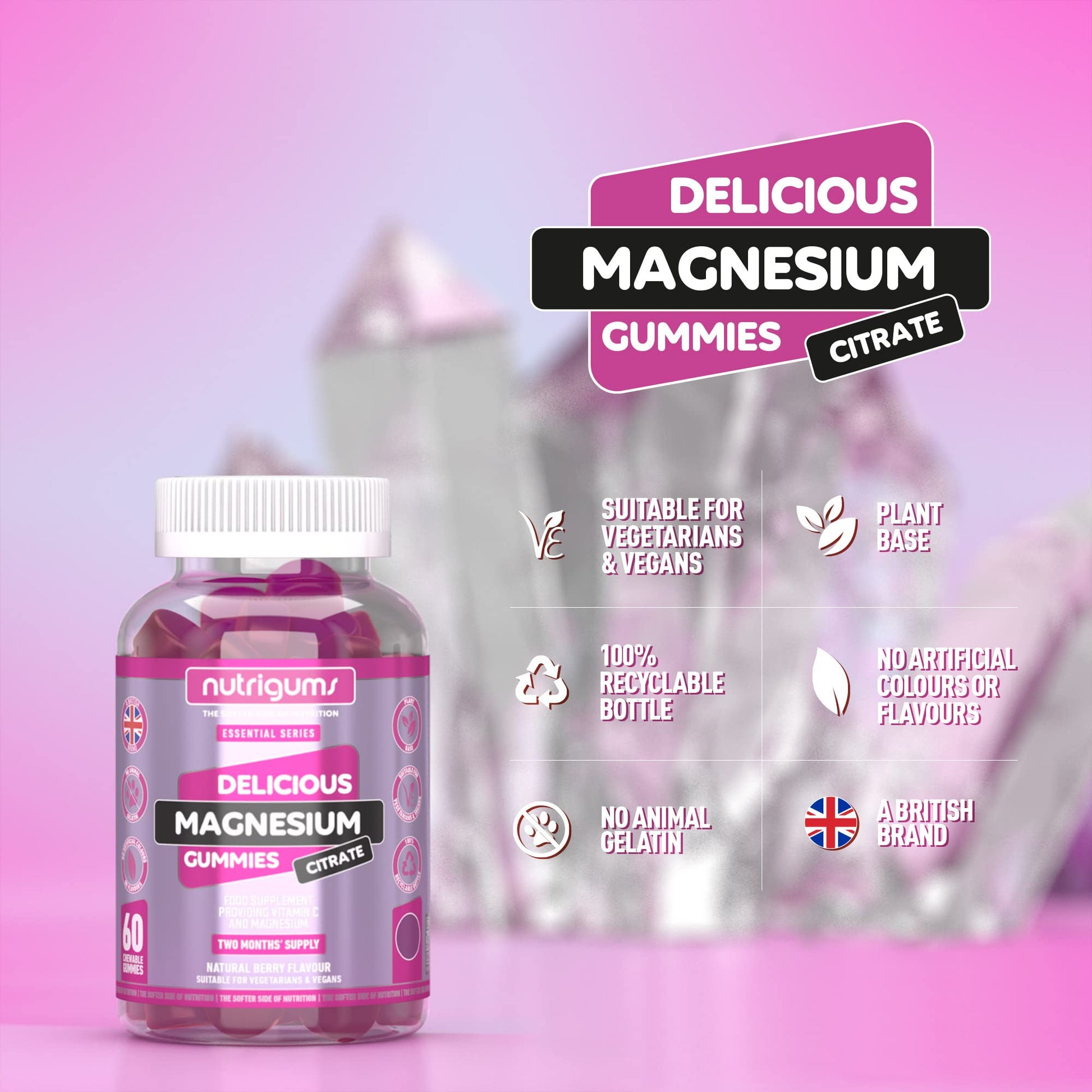 Magnesium Citrate 1250mg & Vitamin C Gummy | Mixed Berry Flavour | 60 Vegan Gummies NutrigumsBuy Supplements Australia