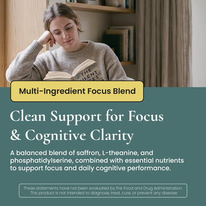 ELEVITA WELLNESS Focus Supplement (Made in Italy) | Premium Blend with L-Theanine, Lion's Mane & B Vitamins, Saffron and Vitamin D | Focus & Cognitive Support for Men & Women