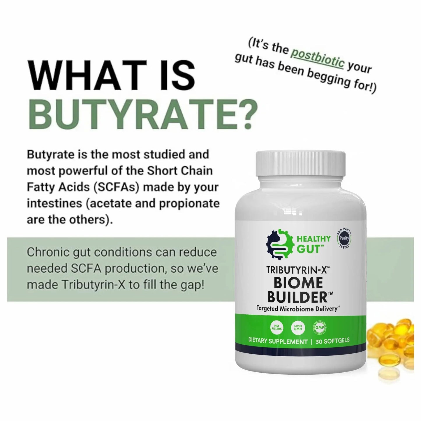 Healthy Gut Tributyrin-X | Most Bioavailable Butyrate Postbiotic for Gut Health & Leaky Gut Support | 99% Pure w/Zero Odor | 30 Softgels Healthy GutBuy Supplements Australia