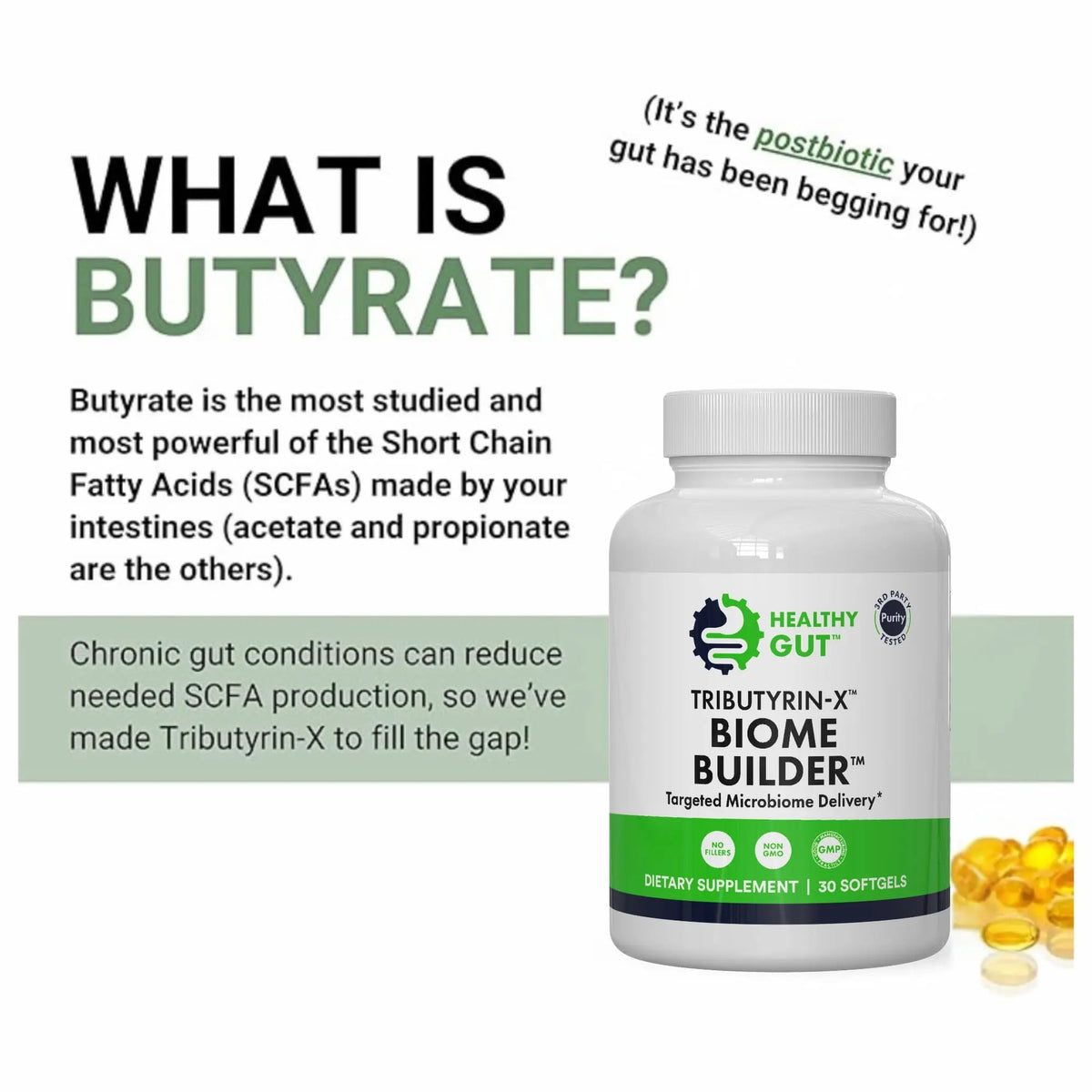 Healthy Gut Tributyrin-X | Most Bioavailable Butyrate Postbiotic for Gut Health & Leaky Gut Support | 99% Pure w/Zero Odor | 30 Softgels Healthy GutBuy Supplements Australia