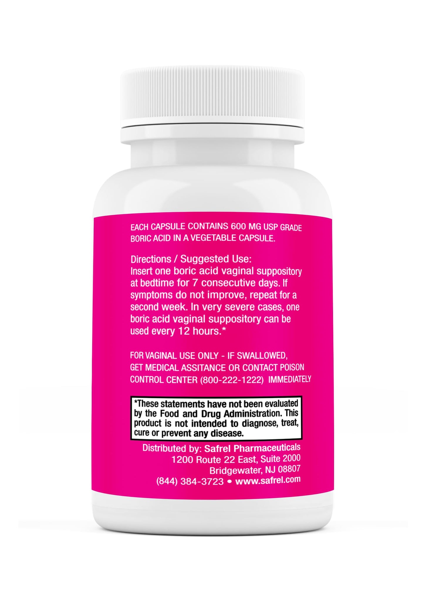 Safrel Boric Acid Vaginal Suppositories - 100% Pure Made in USA - Intimate Health Support, Vaginal Health and pH, Odor Control (30 Count) SafrelBuy Supplements Australia