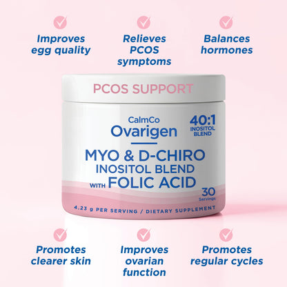 CalmCo Ovarigen Myo-Inositol & D-Chiro Inositol Supplement for Women – 40:1 Inositol Powder with Folic Acid, Fertility Supplements for PCOS, Hormone Balance and Ovarian Support (30 Servings) CalmCoBuy Supplements Australia