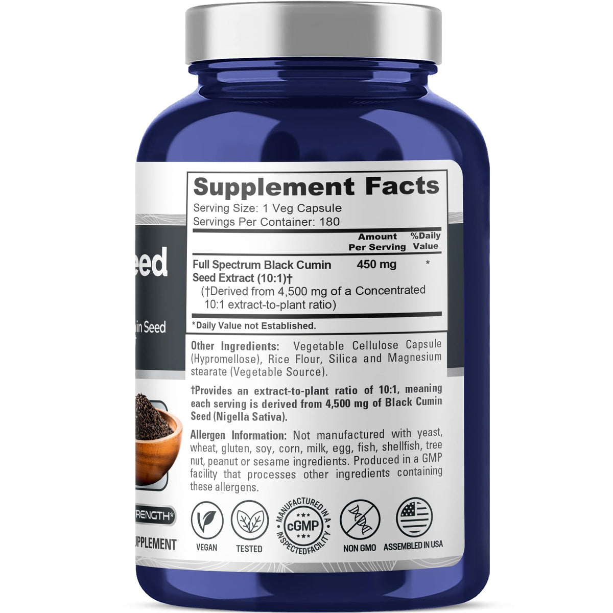 NusaPure Full Spectrum Black Cumin Seed 10:1 Extract, 450 mg Equivalent to 4,500mg 180 Veggie Powder Caps Non-GMO, Vegan Non-Oily NusaPureBuy Supplements Australia