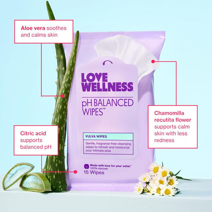 Love Wellness pH Balancing Wipes for Women | Fragrance-Free | Vulva Cleanser for Balanced pH, Intimate Health & Hygiene | Non-Irritating with Aloe Vera for Sensitive Skin | Travel Size | 3-Pack Love WellnessBuy Supplements Australia
