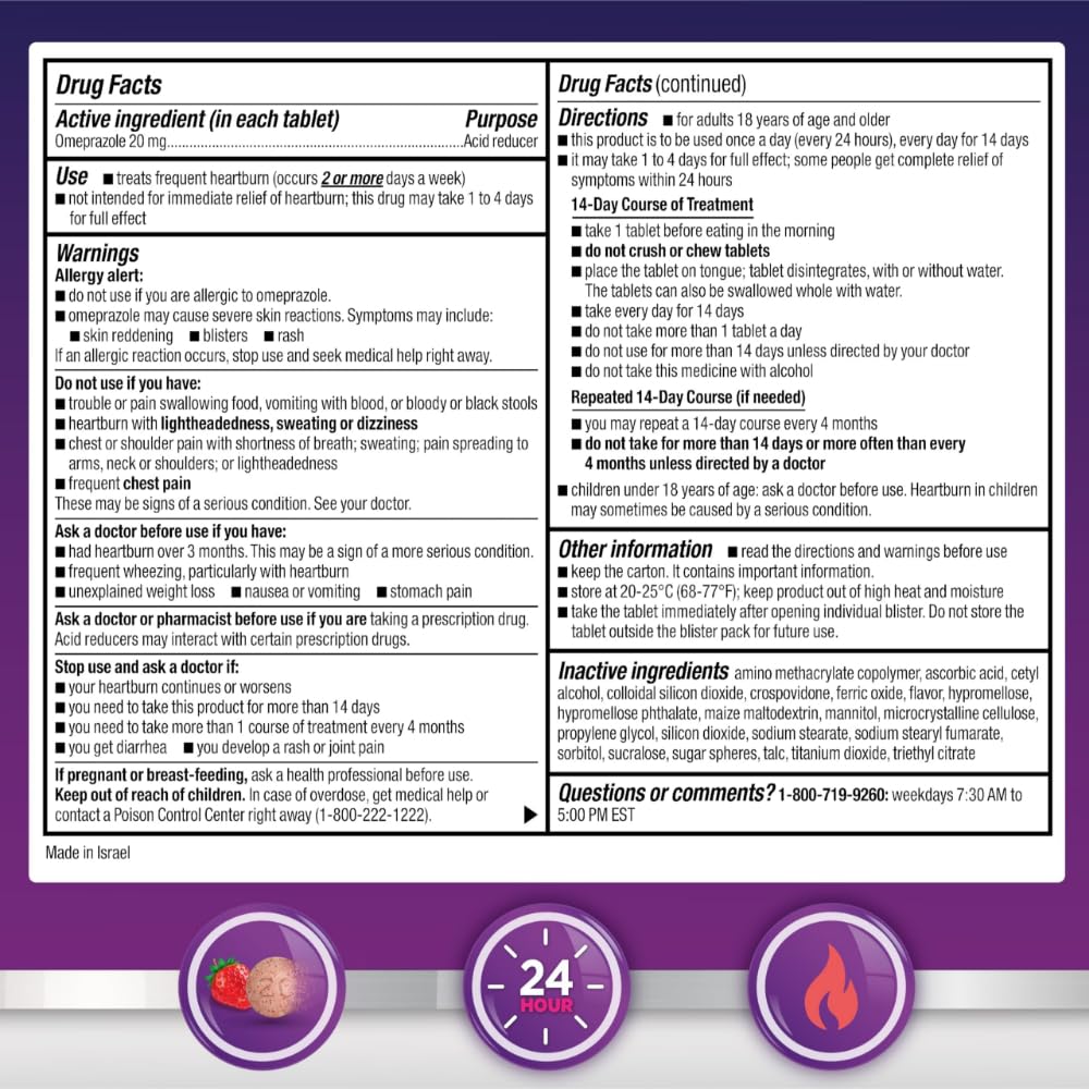 Amazon Basic Care Omeprazole Delayed Release Orally Disintegrating Tablets, 20 mg, Acid Reducer, Strawberry Flavor, 24 Hour Heartburn Medicine, 42 Count Amazon Basic Care buy supplements Au