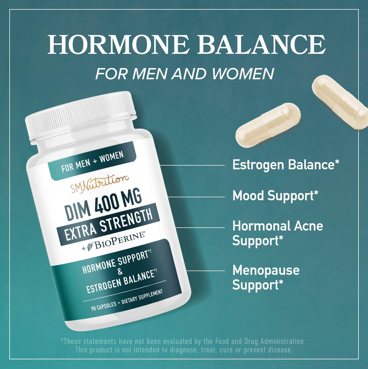 DIM Supplement 400MG Extra Strength | Hormone Balance for Men and Women | Menopause, Acne, Hot Flashes Relief, Prostate Support & Antioxidant Support | Soy-Free, Gluten-Free | SMNutrition | 90 Ct. SMNutritionBuy Supplements Australia