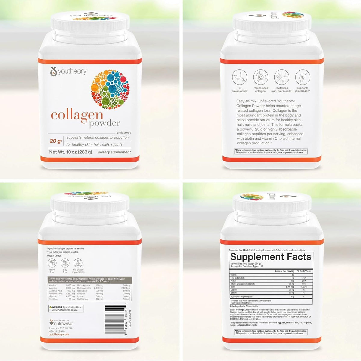 Youtheory Collagen Powder - Hydrolyzed Collagen Peptides with Vitamin C - Supports Healthy Bones, Joints & Immune System* - Unflavored - 10 oz (10-Day Supply) YoutheoryBuy Supplements Australia
