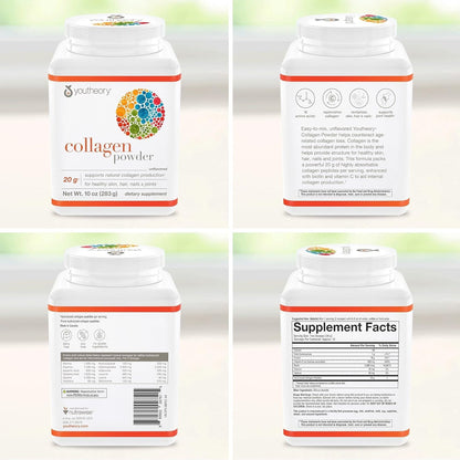 Youtheory Collagen Powder - Hydrolyzed Collagen Peptides with Vitamin C - Supports Healthy Bones, Joints & Immune System* - Unflavored - 10 oz (10-Day Supply) YoutheoryBuy Supplements Australia