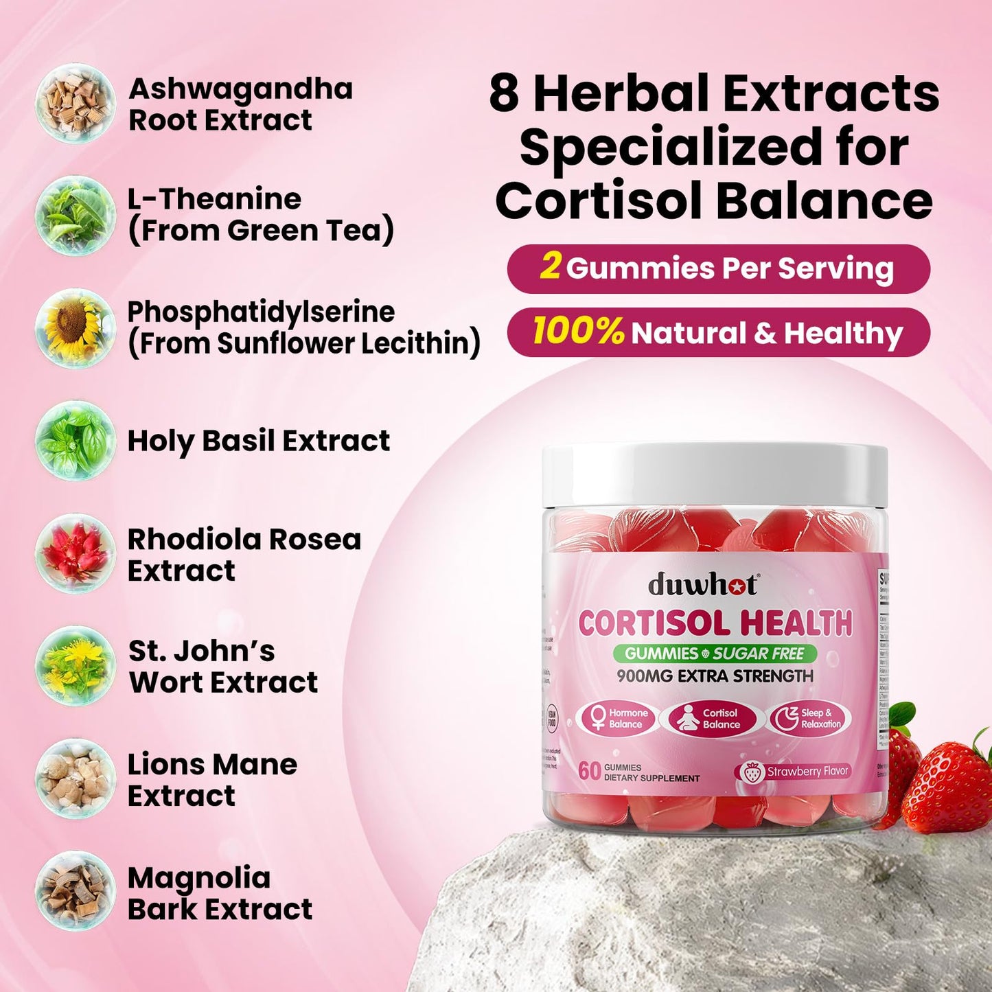 duwhot Cortisol Gummies, 15 in 1 Lower Cortisol Supplements for Women, w. Ashwagandha, Magnesium, Phosphatidylserine, Folate for Hormone Balance, Mood, Focus, Sleep Support, Sugar Free, Vegan, 60 duwhotBuy Supplements Australia