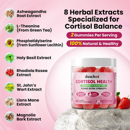 duwhot Cortisol Gummies, 15 in 1 Lower Cortisol Supplements for Women, w. Ashwagandha, Magnesium, Phosphatidylserine, Folate for Hormone Balance, Mood, Focus, Sleep Support, Sugar Free, Vegan, 60 duwhotBuy Supplements Australia