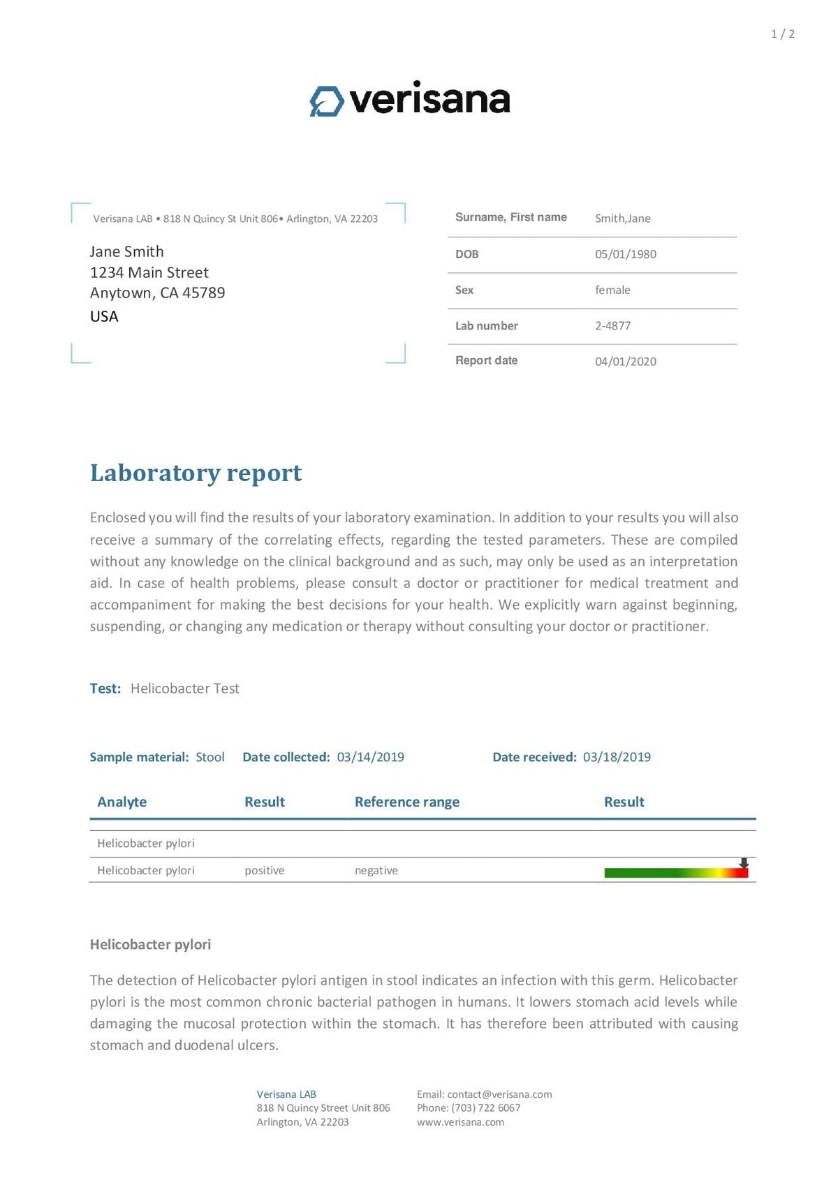 Candida & Helicobacter & Zonulin Test – Lab Testing Kit for Diagnosing Candida, H Pylori and Zonulin VerisanaBuy Supplements Australia