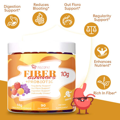 Migcopat 10G Fiber Gummies with Probiotics, Fiber Supplement with 30 Billion CFU Probiotics Blend, ACV, Vitamin C, Inulin - Support Digestive Health
