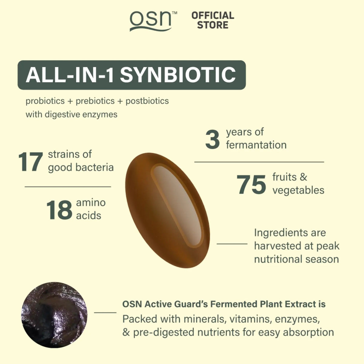 OSN Probiotics for Women Men ActiveGuard 3 Year Japanese Fermented Synbiotic - 17 Strains Prebiotics Postbiotics - Gut Health Digestive Enzymes - 60 Shelf Stable Softgels OSNBuy Supplements Australia