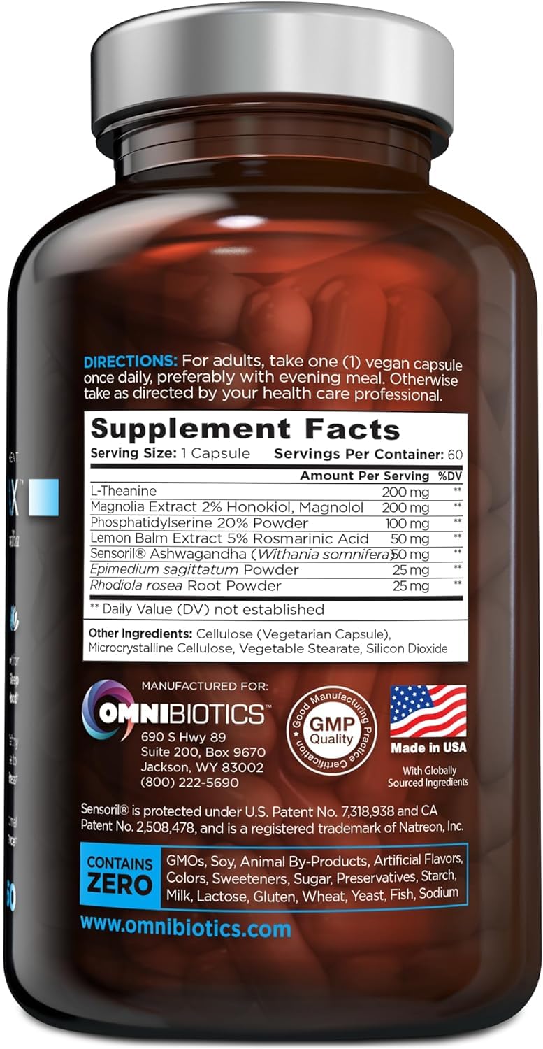 OmniBiotics Cortisol Supplement for Women and Men - High Cortisol Manager with Ashwagandha, L-Theanine, Magnolia Extract, Phosphatidylserine to Support Relaxation, Calm, Detox - 60 Vegan Capsules OmniBioticsBuy Supplements Australia